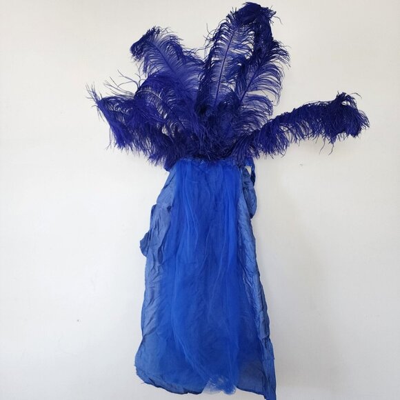 Vintage Feather Stagewear Burlesque Showgirl Skirt High Feather Handmade Blue